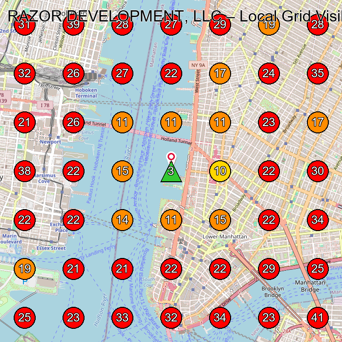RAZOR DEVELOPMENT, LLC GeoGrid visibility map for Construction Company in New York